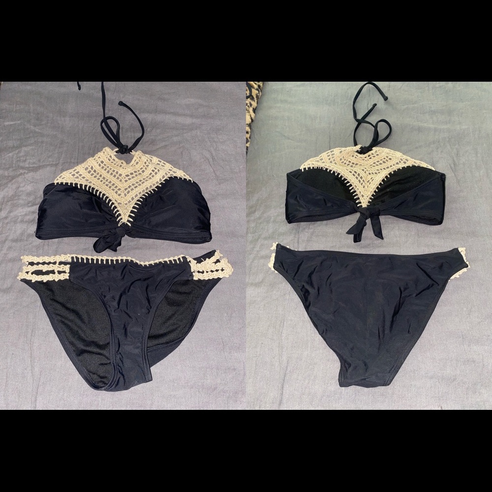 Black & tan crocheted bikini set